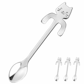 4 Pcs Katze Kaffee Löffel Set, Edelstahl Kätzchen Hängendes Design Teelöffel Dessertlöffel für Wasser Tee Milch Kaffee Dessert Drink Mischen Milchshake,zum Aufhängen Tasse Löffel Küche Gadget