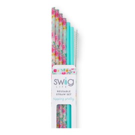 Swig Life Reusable Straws Island Bloom + Aqua Tall Straw Set & Cleaning Brush, Each Straw is 10.25 inch Long (Fits Swig Life 20oz Tumblers, 22oz Tumblers, and 32oz Tumblers)