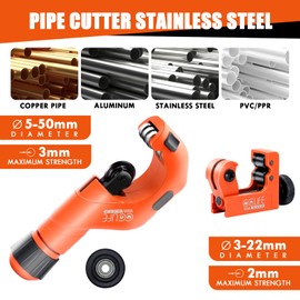 CCLIFE Pipe Cutter Set 4-Piece 5-50 mm and 3-22 mm, with Deburrer, Multifunctional Pipe Cutter for Copper, Aluminium, Stainless Steel and Plastic