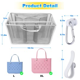 Mity rain Beach Bag Organizer Compatible with Original XL Bogg Bags, Lightweight Mesh Accessories Insert Divider with Multiple Pocket and Keychain Holder Hooks, Charms for Beach Tote Organizing