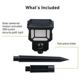Good Earth Lighting Solar LED Landscape Security or Strobe Path Light in Matte Black, Motion Sensor with Auto Off, 200 Lumens, 5000K Color Temperature, IP65 Rated
