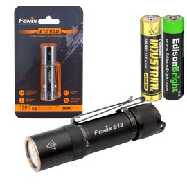 Fenix E12 V2 160 Lumen LED flashlight with EdisonBright AA alkaline battery bundle