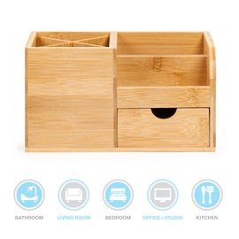 woodluv Desk Organiser, Desk Tidy Pen Holder Organiser, Make Up Organiser/Office Multifunctional Organizer- 22 x 10.5 x 12.2cm