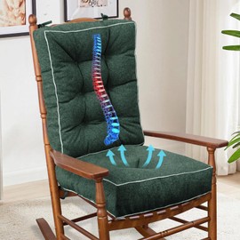 YZ HOME Rocking Chair Cushion, Set of Thicken Seat & Back Chair Cushions with Memory Foam, Non-Slip Chair Pad with Ties for for Indoor&Outdoor Rocker, Dark Green, 22x17x5/17x17x5