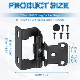 PATIKIL Self-Closing Cabinet Hinges Semi-Overlay 1/2 Inch, 2 Pcs Semi Concealed Flush Face Mount Cabinet Hinge with Screws for Kitchen Bathroom Furniture Cabinet Door, Black