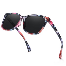 TJUTR Women's Polarised Sunglasses Retro Square Frame Chic Stylish Sunglasses Women's Sunglasses with UV Protection for Driving Travel, A Floral/Grey