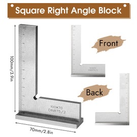 Square Right Angle Blocks, 90 Degree Precision Right Angle Ruler, 100x70mm L Shape Square Ruler with Scale for Engineer, Carpenter, Craftsmen, Roofer, Machine Set-Up, Laboratory Use