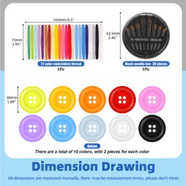 Glarks 71pcs 48mm 4 Hole Round Button, 10 Colors Plastic Resin Sewing Button, Craft Button, Flatback Button, Bulk Button with Sewing Tool and Embroidery Thread for Sewing Handmade Ornament