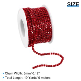 sourcing map 10 Yard Crystal Rhinestone Chain, 3.0mm Sew on Close Claw Chain Trim for DIY Jewelry, Clothing, Bags, Shoe Decoration, Red, 1Roll