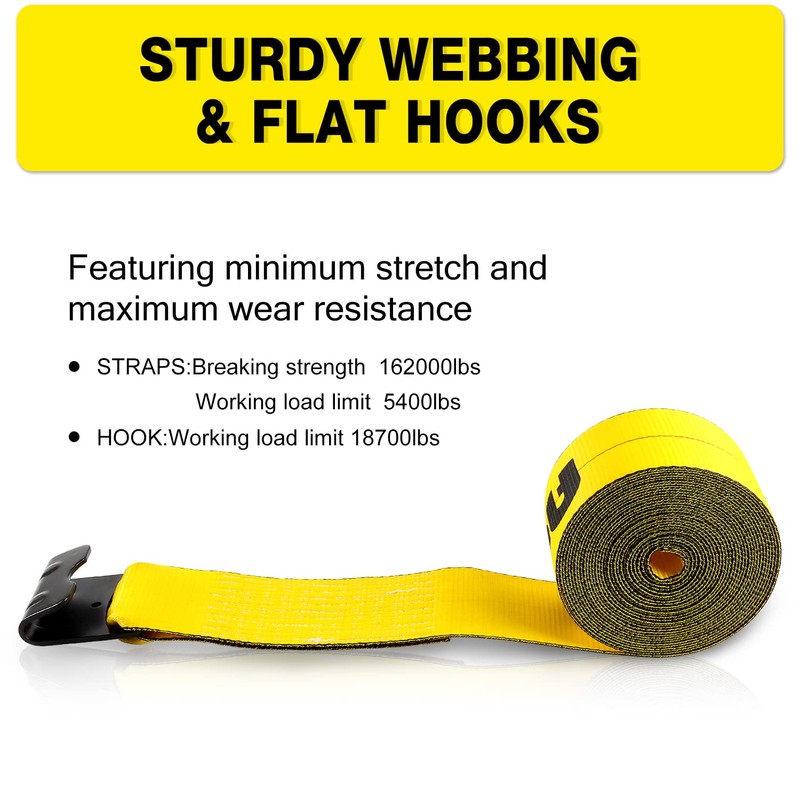 Autofonder Truck Straps Flat Hook 4" x 30' 4-Pack 16,200