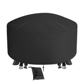 Fire Pit Cover Round 91CM BBQ Cover Outdoor Waterproof Firepit Cover Patio Fire Table Cover Outdoor 36 Inch Round Fire Bowl Cover for Garden, Lawn, Heavy Duty 600D - 91x91x50CM