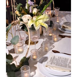 DEVI 48pcs Clear Votive Candle Holders Bulk, Wedding Party Centerpieces Table Decorations, Glass Candle Holder for Tea Lights, Candle Holders Bulk, Wedding Party Supplies