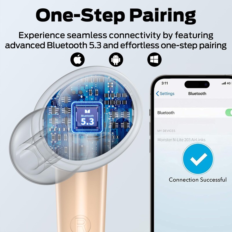 Monster N-Lite 203 AirLinks Wireless Earbuds, Bluetooth 5.3 Headphones HiFi