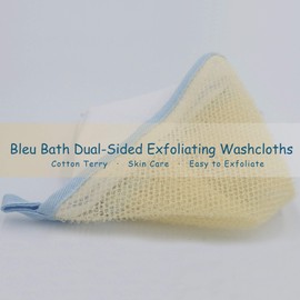 Bleu Bath (6 Pack) Dual-Sided Exfoliating Skin Towel Natural Terry Body Cloth Scrubber Premium Sturdy Loofah Towel Soft and Buffing Wash Cloth White for Either Oil or Dry Skin