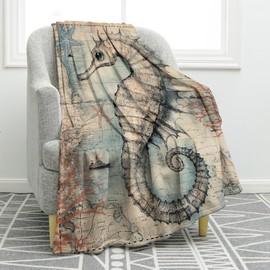 Jekeno Sea Horse Blanket Ocean Gifts for Adult Kids, Sea Horse Throw Blanket for Women Men, Christmas Birthday Valentine's Day Nautical Ocean Decor Gifts for Boys Girls Age 2 3 4 5 6 7 8 9 10 Year Old
