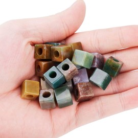 Nupuyai Indian Agate Large Hole Stone Loose Beads for Jewelry Making, Square Shape European Bead fit Charms Bracelet, Pack of 20