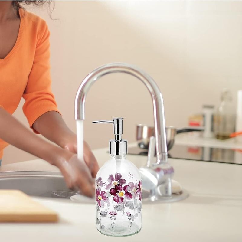 17oz Flower Glass Soap Dispenser Bottle with Plastic Pump Room