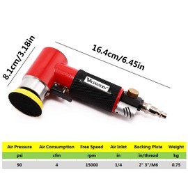 Valianto 2" 3" Mini Air Sander, Pneumatic Sander Random Orbital Eccentric Dual Action Polisher with M6 Thread Plate (2" and 3"),- Adjustable Airflow Valve - US Connector