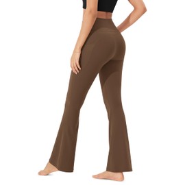 ODODOS Cloud Feeling Flared Pants with Pocket for Women High Waist Casual Bootcut Yoga Pants, 32" Inseam, Brunette, Large