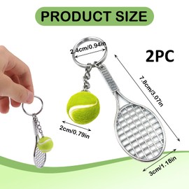 Nodcows Tennis Keyring, Tennis Racket Metal Keychain, Sports Key Ring Mini Tennis Ball Pendant Gifts for Tennis Lovers Women Men Children, Green, S