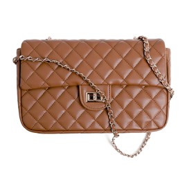 Feversole Crossbody Bag, Small Chain Shoulder Strap, Crossbody Bag, Evening Bag, City Bag, Leather, Solid Multifunctional Bag, Large black quilted vegan leather with metal chain