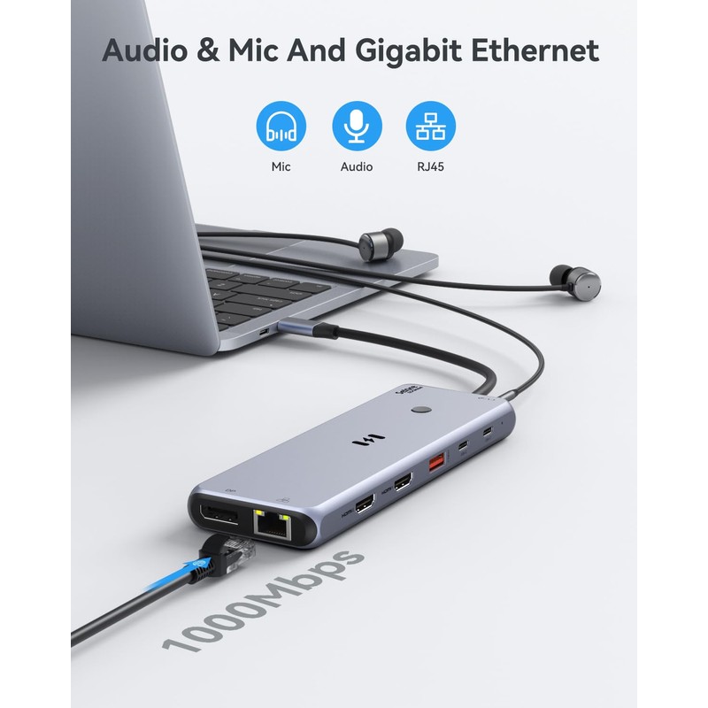 13-in-1 USB C Docking Station Triple Monitor,[One-Touch Screen Switching], USB