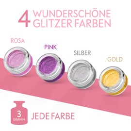 Zmilla® Glitter Tattoo Set for Children (4 Colours, 52 Stencils) Glitter Tattoos for Girls with Extra Large Tins (3 g Each) - Includes 2 Brushes & Glue