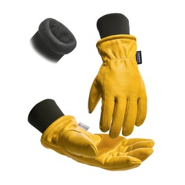 toolant Winter Leather Work Gloves for Men, 100% Grain Cowhide with Water Resistance, Warm Thinsulate Lining, Threaded Cuffs for Wind Protection, Reinforced Palm with Abrasion Resistance, Size Medium