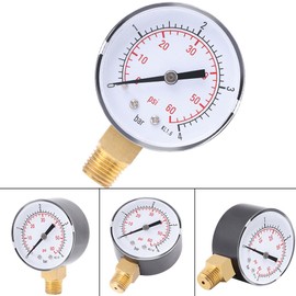 Uharbour Reliable Dual Scale Mechanical Pressure Gauge for Fuel Air Oil Water （0-4bar / 0-60psi ）Low Pressure Gauge with 1/4" NPT Bottom Mount