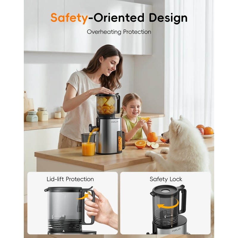 FORLIM Cold Press Juicer, 5.2" Large Feed Chute Fits Whole