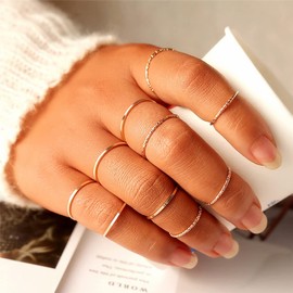 WFYOU 10 Pcs 1-2mm 18K Gold Plated Simple Rings for Women Girls Band Knuckle Stacking Midi Rings Elegant Classic Minimalist Rings Comfort Fit