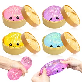 4Pcs Colorful Dumpling Stress Balls Fidget Toys Adults, Squeeze Toys, Squeeze Dough Ball Hand Toys, Bun with Food Steamer Stretchy, Ideal for Desktop Toy, Christmas, Stocking Stuffers, Party Favors