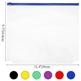 Mezchi 30 Pack Binder Pockets, 3 Ring Hole Binder Pouch, 11" × 10" Letter Size Binder Pockets with Zipper, PVC Loose Leaf Binder Sleeves Storage Bags for Files, Documents