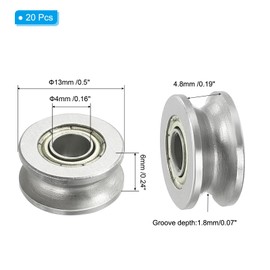 PATIKIL V-Groove Bearing, 20 Pack 4x13x6mm V Groove Guide Pulley Carbon Steel Sealed Ball Bearings Rail Roller Bearing Wheel for Track Liner Motion System