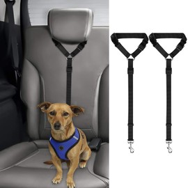 2 Packs Dog Cat Safety Seat Belt Strap Car Headrest Restraint Adjustable Fabric Dog Restraints Vehicle Seatbelts Harness (Black, 2.5 * 60 * 75CM)
