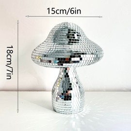 Creative Retro Disco Mushroom Decor – Handmade Funky Mirror Ball Ornament for 70s Party, Groovy Home Vibes, Aesthetic Room or Table Centerpiece (Silver)