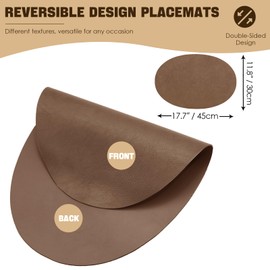 Matiquora 12 x 18 Inch Oval Faux Leather Placemats Set of 6, Easy to Wipe Off Washable Heat Resistant Non-Slip Waterproof Table Mats for Kitchen Dining Tables (Brown)
