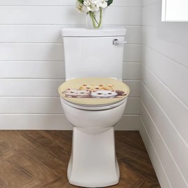 Luarisgur - Fundas de asiento de inodoro para baño, diseño ovalado alargado con estampado bonito, fundas de inodoro color beige, fundas de inodoro lavables y suaves, se adapta a la mayoría de tapas de