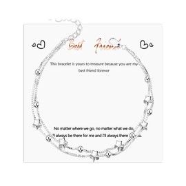 ankbrats Silver Friendship Charm Bracelet for Women, Double Chain Star Beaded Layered Bracelet,Adjustable Silver Bracelet Birthday Gift for Best Friends