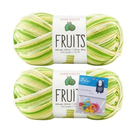 Premier Yarns Fruits, Acrylic Sock Yarn, 2-Pack Bundled with Bella's Crafts Stitch Markers (Lime)