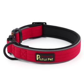 Plutus Pet Tactical Dog Collar, Reflective, Adjustable Heavy Duty Dog Collar, Soft Padded and Comfortable, for Small Medium and Large Dogs (Red, M)