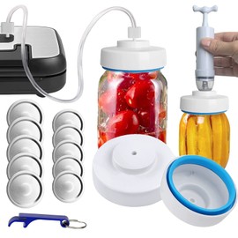 Mason Jar Vacuum Sealer and Accessory Hose Compatible with FoodSaver Vacuum Sealer Portable Hand Pump for Jars Regular & Wide Mouth and Lid for Food Storage