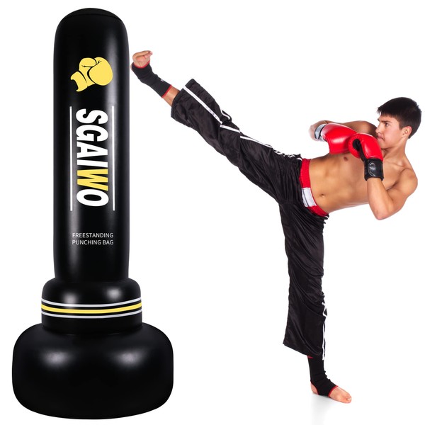 Heavy Punching Bag with Stand for Adults Men- 69" Freestanding , Standing Boxing Equipment Inflatable Kickboxing Bag for Training MMA Muay Thai Fitness