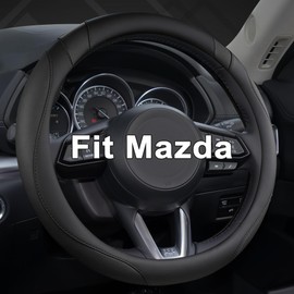 West Llama Car Steering Wheel Cover for Mazda 3,5,6,CX-3,CX-5,CX-30,CX-50,CX9,CX-9,MX-5 Miata,CX-7,RX-8,14.5-15 inches(Black-Standard Size)