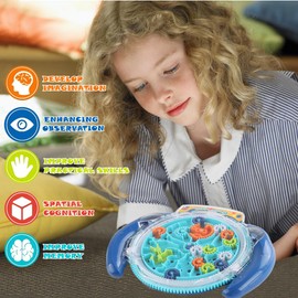 Maze Puzzle Games for Kids Ages 4-8 Educational Toys for Kids Mind Puzzles for Kids,Brain Teasers Gravity Ball Game for Kids,Labyrinth Game Marble Maze with Two Steel Marbles (Blue)