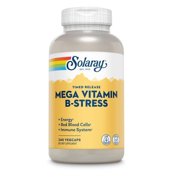 SOLARAY Mega Vitamin B-Stress, Timed-Release Vitamin B Complex with 1000 mg of Vitamin C for Stress, Energy, Red Blood Cell & Immune Support, Vegan, 60-Day Guarantee, (240 CT)