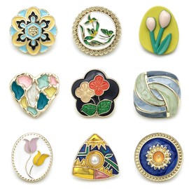 Pack of 9 Gold Retro Vintage Pearl Buttons Heart Crystal Buttons Sewing On Buttons Embellishments Round Faux Pearl Buttons Faux Pearl Rhinestone Buttons For DIY Crafts Jewellery Making Wedding