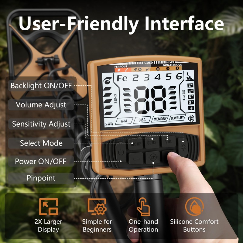 DetectTrek Metal Detector for Adults Rechargeable, 11" Professional Metal Detector