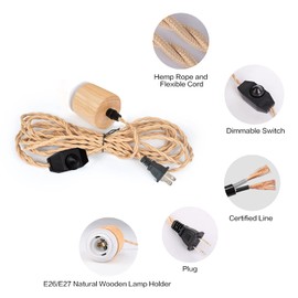 Pendant Light Cord Kit with Dimmable Switch Vintage Lamp Twisted Nylon Cord E26 E27 Pendant Lights Socket for Pendant Lamp Farmhouse Lamp Cable DIY (9.8FT)