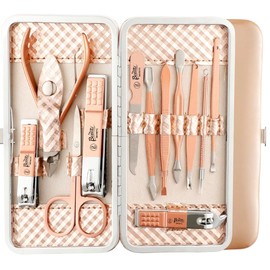 Beauté Secrets Manicure Set, Pedicure Kit, Nail Clippers, Professional Grooming Kit, Nail Tools 12 in 1 with Luxurious Travel Case for Men and Women, Rose Gold